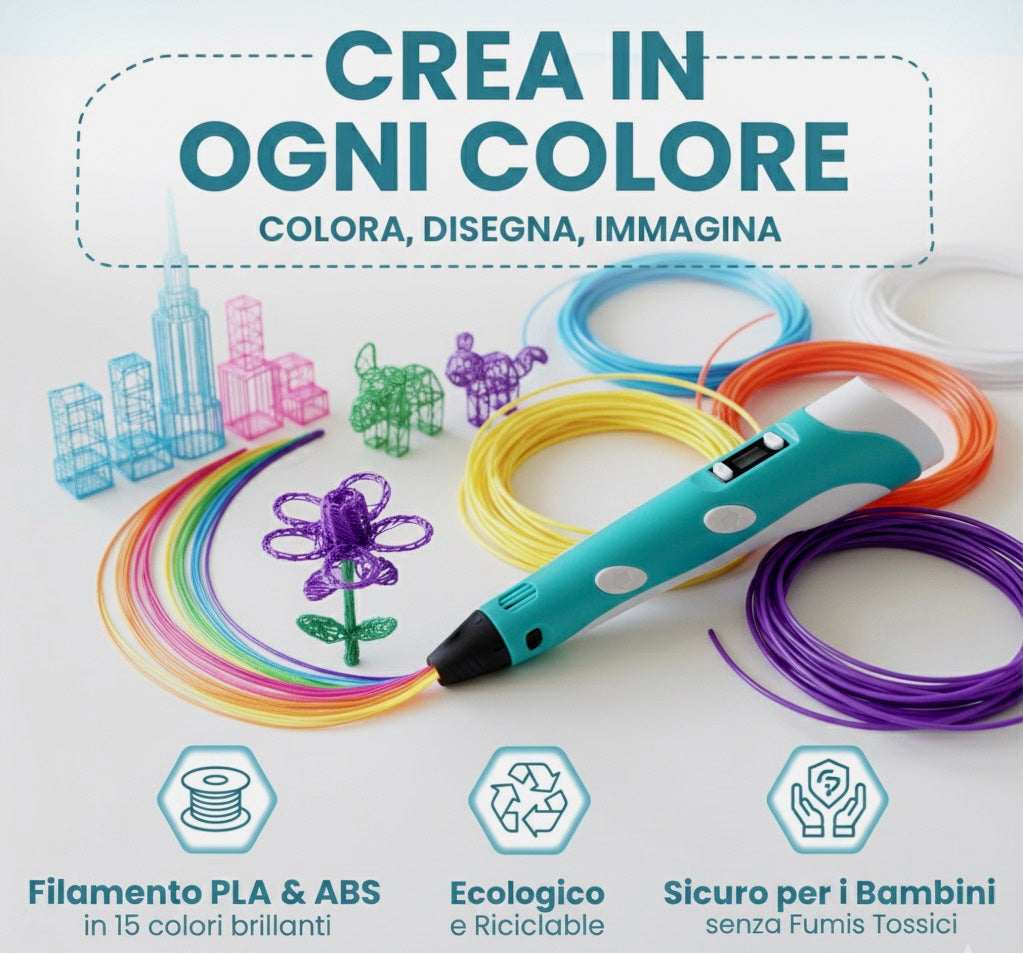 Pacchetto Completo Penna 3D - Filamento 12 colori